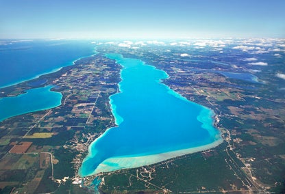 Aerial view of Torch Lake, located in Northern Michigan