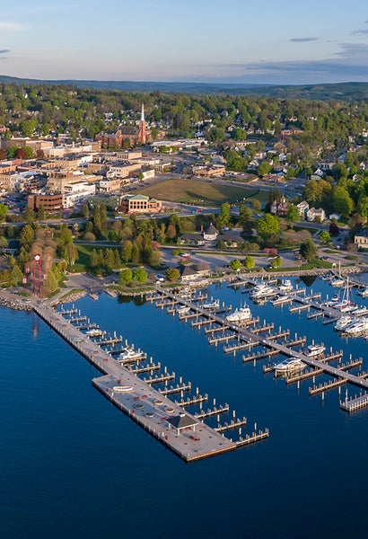 Aerial view of Petoskey marina during summertime