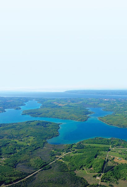 Aerial view over Walloon Lake during summertime