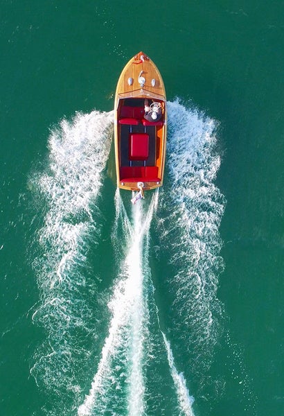Aerial view of motorboat on water