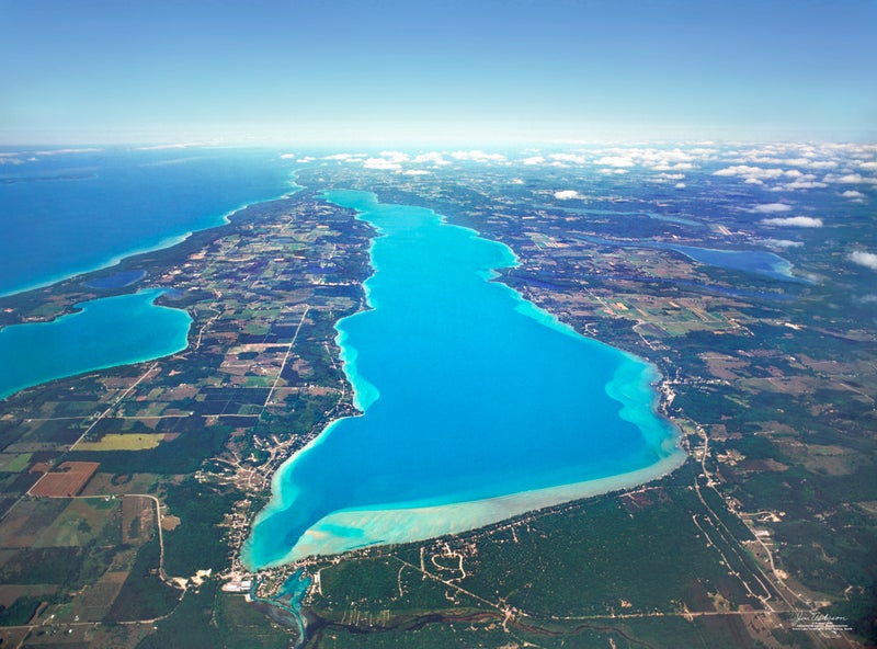 Aerial view of Torch Lake, located in Northern Michigan